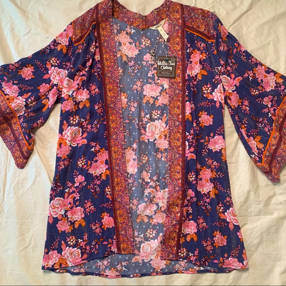 NWT Matilda Jane Open Front Kimono with Metallic Detail Size XS/S